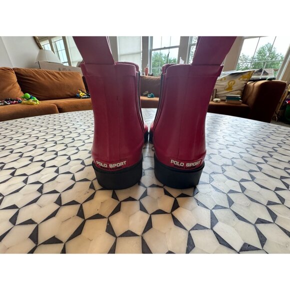 Polo Sport Ralph Lauren Red Rain Boots Size 7B Womens Slip-On Waterproof Chelsea - Picture 4 of 9